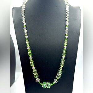 Green & clear rock crystal & Czech glass necklace. Antique